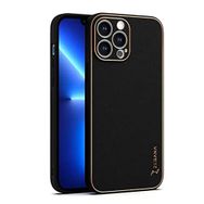 Zebana Apple iPhone 14 Pro Siyah Gold Design Deri Kılıf