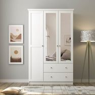 Zenio Side 3 Kapak 2 Çekmece Aynalı Beyaz Gardrop