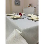 Zeren Home Keten Görünümlü Simli Dertsiz Krem Masa Örtüsü