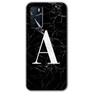 Zero Oppo A16 HD Desen Baskılı Siyah Mermer Desenli A Harfi Cep Telefonu Kılıfı