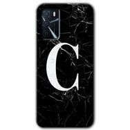Zero Oppo A16 HD Desen Baskılı Siyah Mermer Desenli C Harfi Cep Telefonu Kılıfı