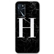 Zero Oppo A16 HD Desen Baskılı Siyah Mermer Desenli H Harfi Cep Telefonu Kılıfı