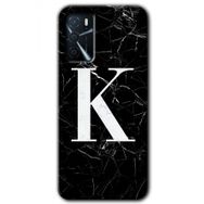 Zero Oppo A16 HD Desen Baskılı Siyah Mermer Desenli K Harfi Cep Telefonu Kılıfı