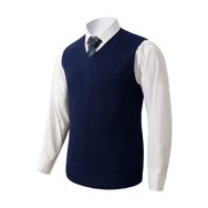 zhilifs Dark Blue V Yaka Örgü Düz Kolsuz Triko Bol Kesim Erkek Kazak