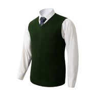 zhilifs Dark Green V Yaka Örgü Düz Kolsuz Triko Bol Kesim Erkek Kazak