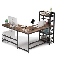 Zizuva 150+145x55x75+120 CM Kitaplıklı Ceviz Ofis ve Ev Çalışma Masası