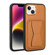Zore Apple iPhone 14 Plus Uyumlu Kartlıklı Standlı ​Pu Deri Memo Kapak Kahve Açık Kılıf