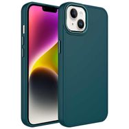 Zore Apple iPhone 14 Plus Uyumlu Metal Çerçeve ve Buton Tasarımlı Silikon Luna Kapak Koyu Yeşil Kılıf
