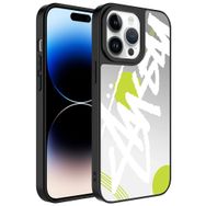 Zore Apple iPhone 14 Pro Max Uyumlu Yazı Aynalı Desenli Kamera Korumalı Parlak Mirror Kapak Kılıf