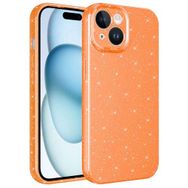 Zore Apple iPhone 15 Plus Uyumlu Turuncu Kamera Korumalı Simli Lüks Koton Kapak Kılıf
