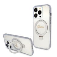 Zore Apple iPhone 15 Pro Guess Orijinal Lisanslı Magsafe Şarj Özellikli Simli Arka Yüzey Ring Standlı Kapak Kılıf