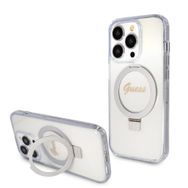 Zore Apple iPhone 15 Pro Max Guess Orijinal Lisanslı Magsafe Şarj Özellikli Simli Arka Yüzey Ring Standlı Kapak Kılıf