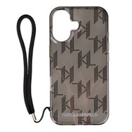 Zore Apple iPhone 16 Karl Lagerfeld Orijinal Lisanslı KL Desenli Saydam Bilek Askı İpli Klasik Logolu Kapak Kılıf
