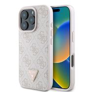 Zore Apple iPhone 16 Pro Guess Orijinal Lisanslı Magsafe Şarj Özellikli PU Deri 4G Desenli Taşlı Üçgen Logolu Kapak Kılıf