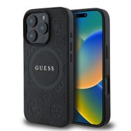 Zore Apple iPhone 16 Pro Guess Orijinal Lisanslı Magsafe Şarj Özellikli Yazı Logolu Saffiano Peony Kapak Siyah Kılıf