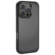 Zore Apple iPhone 16 Pro Karbon Fiber Görünümlü Parlak Kamera Çerçeveli Venüs Kapak Rose Black Kılıf