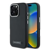 Zore Apple iPhone 16 Pro Max Karl Lagerfeld Orijinal Lisanslı Magsafe Şarj Özellikli Metal Kamera ve Buton Tasarımlı Plaka Logolu PU Deri Kapak Kılıf