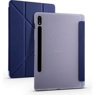 Zore Samsung Galaxy Tab S7 T870 Tri Folding Kalem Bölmeli Standlı - Lacivert Kılıf