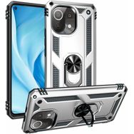 Zore Xiaomi Mi 11 Lite Zırhlı Standlı Mıknatıslı Tank Kapak Gümüş Kılıf