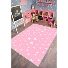 10 Post Online Figürlü Yıldızlı Pembe Kaydırmaz Kesme 100x325 cm Çocuk Odası Halı