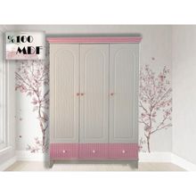 %100 Mdf Bohem Pembe 3 Kapılı Bebek&çocuk Odası Gardırop - Beyaz - Pembe