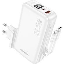 10000MAH Powerbank, Avrupa ve Amerika Adaptörlü Güç Bankası, iPhone ile Uyumlu Şarj Seviyesi LED Gösterli Kompak ve Modern Tasarım BJ39 - Beyaz