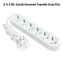 2'li 6 Metre Topraklı Çocuk Korumalı Grup Priz