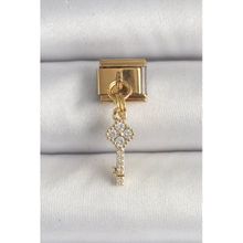 316L Çelik Gold Renk Sallantı Zirkon Taşlı Anahtar Model Nomination Charm