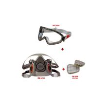 3M 6200 Yarım Yüz Maskesi Filtreli + 2890 Koruma Gözlük Korunaklı Set
