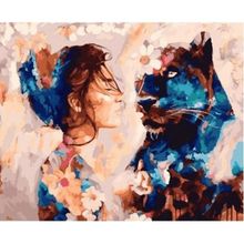 40x50 cm Kadın ve Panter Sevgisi Sayılarla Boyama Seti Çerçevesiz Duvar Sticker