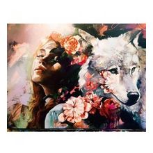 50x65 cm Kadın ve Kurt Sevgisi Sayılarla Boyama Seti Çerçevesiz Duvar Sticker