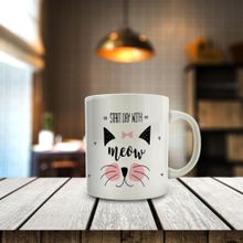 77778 Start Day With Meow Yazı Baskılı Hediyelik Kupa Bardak