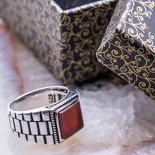 925 Ayar Gümüş Kare Akik Taşlı Rolex işlemeli Yüzük
