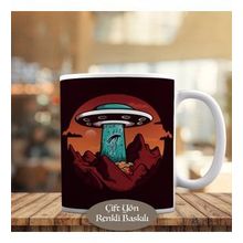 9758 Ufo Gemisine Işınlanan İnsan Baskılı Kupa Bardak