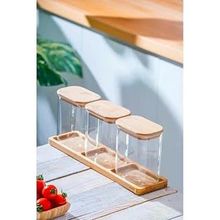 Acar Lnd-07583 Malibu Bambu Standlı 3Lü Boroslikat Cam Baharatlık Seti