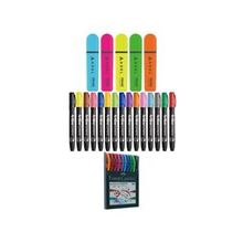 Adel - Artline - Faber Castell 30 Renk Fosforlu Kalem Seti + Inn Boyanabilir Kalemlik Hediyeli