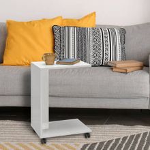 Adore Mobilya 35x65x45 cm Beyaz Mat Lake Çok Amaçlı Tekerlekli C Koltuk Sehpası