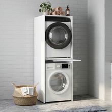 Adore Mobilya 65x182x67 cm Beyaz Sürgü Tablalı Çamaşır Kurutma Makinesi Dolabı