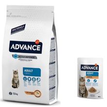 Advance Tavuklu Yetişkin 1.5 kg Kedi Maması + Advance Tavuklu Yetişkin Kedi Pouch 2x85 gr Yaş Mama