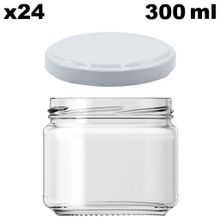 Afracam Metal Beyaz Kapaklı Şeffaf Cam 24x300 ml Kavanoz
