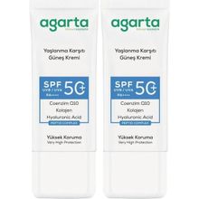 Agarta Collagen Destekli SPF+50 2x50 ml Yaşlanma Karşıtı Yüz Güneş Kremi