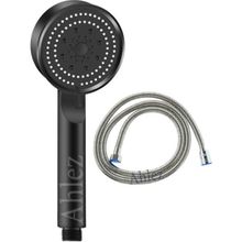 Ahlez Maxima Siyah Turbo Fan 5 Fonksiyonlu Duş Başlığı ve Duş Hortumu Duş Takımı