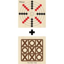 Ahtek ETİCSET211 Ahşap Tic-Tac-Toe ve Bihar Akıl Zeka Strateji ve Beceri Oyunları Seti