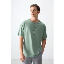 Air Jones 88355 Açık Yeşil Kalın Yumuşak Dokulu Oversize Fit Baskılı Erkek T-Shirt