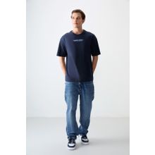 Air Jones 88356 Lacivert Kalın Yumuşak Dokulu Oversize Fit Baskılı Erkek T-Shirt