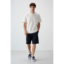 AIR JONES Ekru Lacivert Pamuklu Kalın Yumuşak Dokulu Oversize Fit Basic Erkek Şort Takım