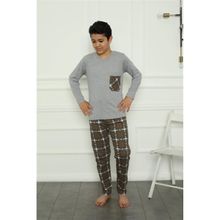 Akbeniz 20387 Gri Erkek Çocuk Penye Pijama Takım