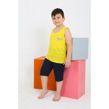Akbeniz 20435 Sarı Erkek Çocuk Sıfır Kol Şortlu Beyaz Penye Pijama Takımı