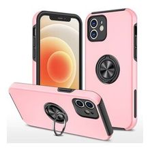 Alan Şanslı iPhone 12 Elit Yüzüklü Kapak Pembe Kılıf