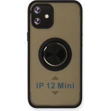 Alan Şanslı Iphone 12 Siyah Mini Montreal Yüzüklü Silikon Kapak Kılıf